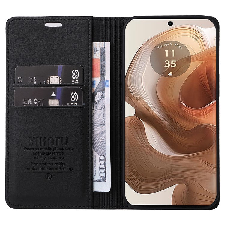 YIKATU YK-001 For Motorola Moto X50 Ultra 5G / Edge 50 Ultra 5G Case Wallet Leather + Matte TPU Phone Cover - Black
