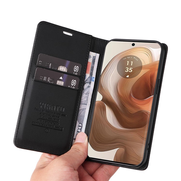YIKATU YK-001 For Motorola Moto X50 Ultra 5G / Edge 50 Ultra 5G Case Wallet Leather + Matte TPU Phone Cover - Black