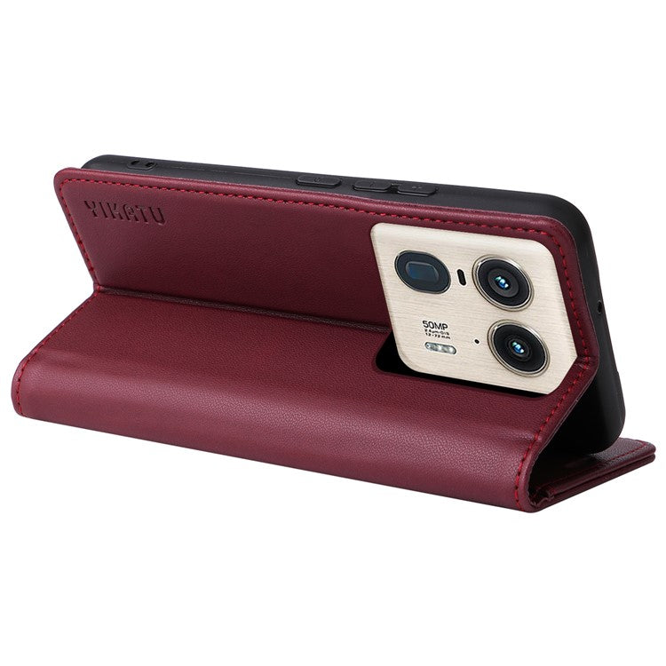 YIKATU YK-001 For Motorola Moto X50 Ultra 5G / Edge 50 Ultra 5G Case Wallet Leather + Matte TPU Phone Cover - Wine Red