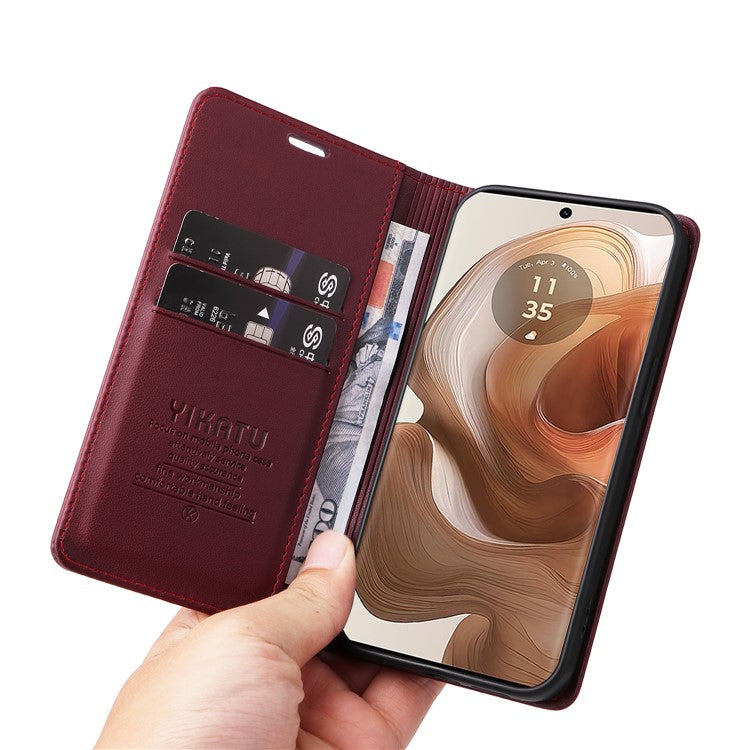 YIKATU YK-001 For Motorola Moto X50 Ultra 5G / Edge 50 Ultra 5G Case Wallet Leather + Matte TPU Phone Cover - Wine Red