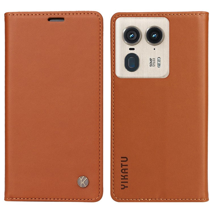 YIKATU YK-001 For Motorola Moto X50 Ultra 5G / Edge 50 Ultra 5G Case Wallet Leather + Matte TPU Phone Cover - Brown