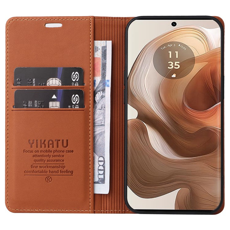 YIKATU YK-001 For Motorola Moto X50 Ultra 5G / Edge 50 Ultra 5G Case Wallet Leather + Matte TPU Phone Cover - Brown