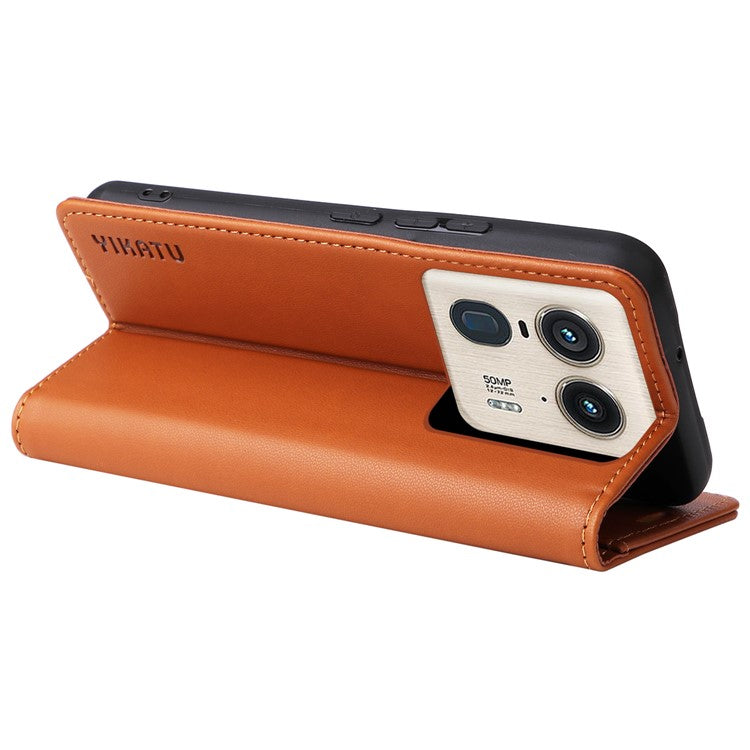 YIKATU YK-001 For Motorola Moto X50 Ultra 5G / Edge 50 Ultra 5G Case Wallet Leather + Matte TPU Phone Cover - Brown