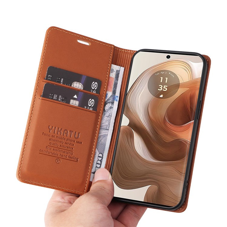 YIKATU YK-001 For Motorola Moto X50 Ultra 5G / Edge 50 Ultra 5G Case Wallet Leather + Matte TPU Phone Cover - Brown