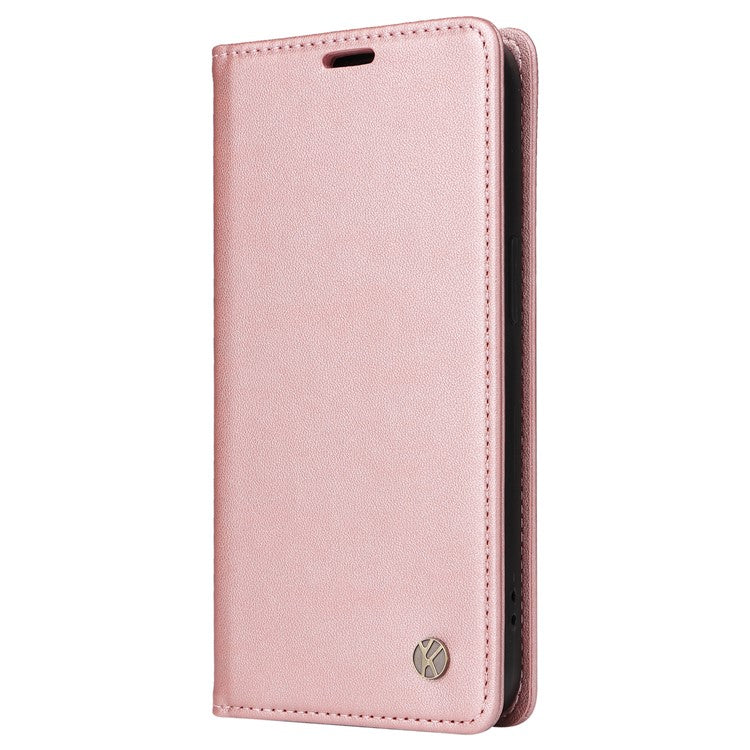 YIKATU YK-001 For Oppo Reno12 5G (Global) Case Wallet Leather Phone Cover Folio Strong Magnetic Closure - Rose Gold