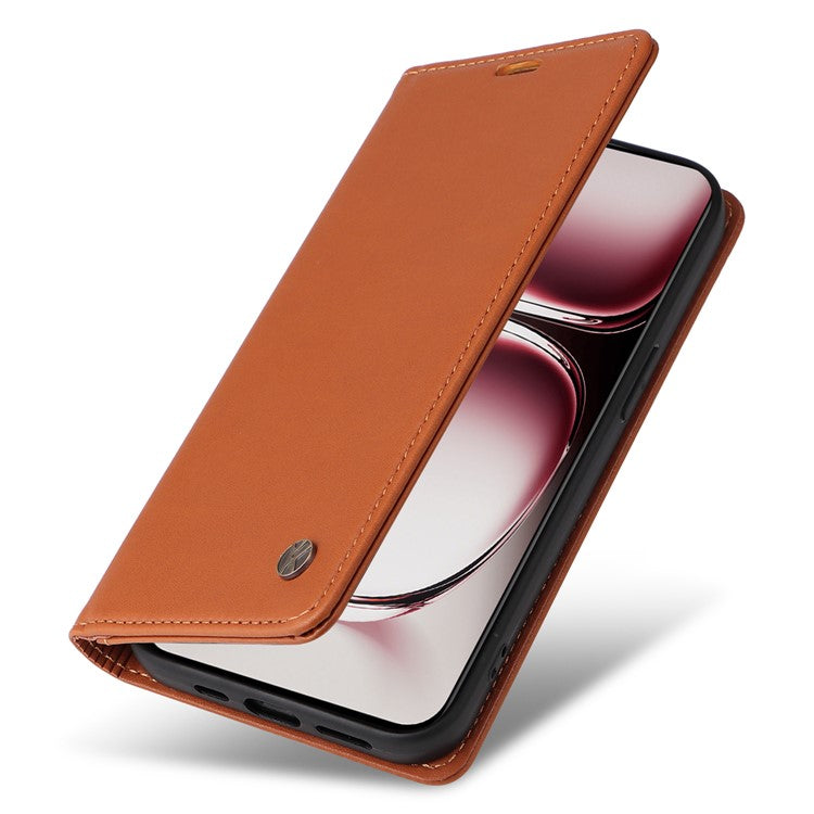 YIKATU YK-001 For Oppo Reno12 5G (Global) Case Wallet Leather Phone Cover Folio Strong Magnetic Closure - Brown