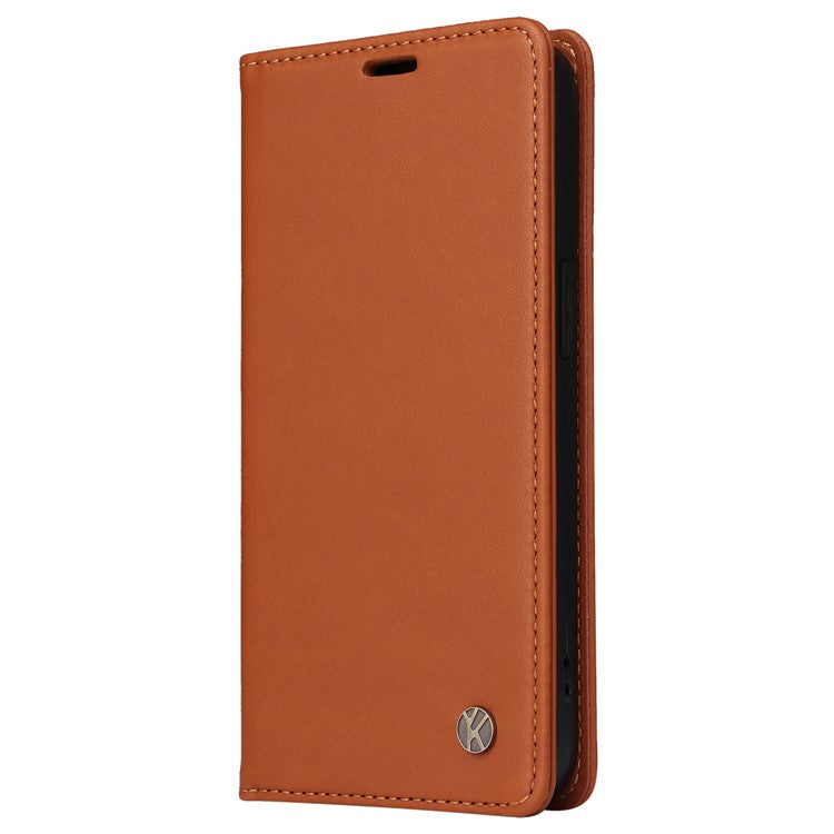 YIKATU YK-001 For Oppo Reno12 5G (Global) Case Wallet Leather Phone Cover Folio Strong Magnetic Closure - Brown