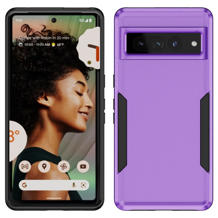 For Google Pixel 7 Pro Phone Case PC + TPU Dual Layer Shockproof Cover Back Protector Anti-drop Phone Case - Purple / Black