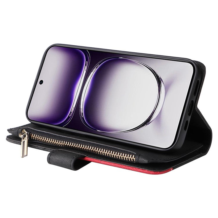 KT Multi-Function Series-5 For Oppo Reno12 5G (Global) PU Leather Dual Color Splicing Cell Phone Case - Black