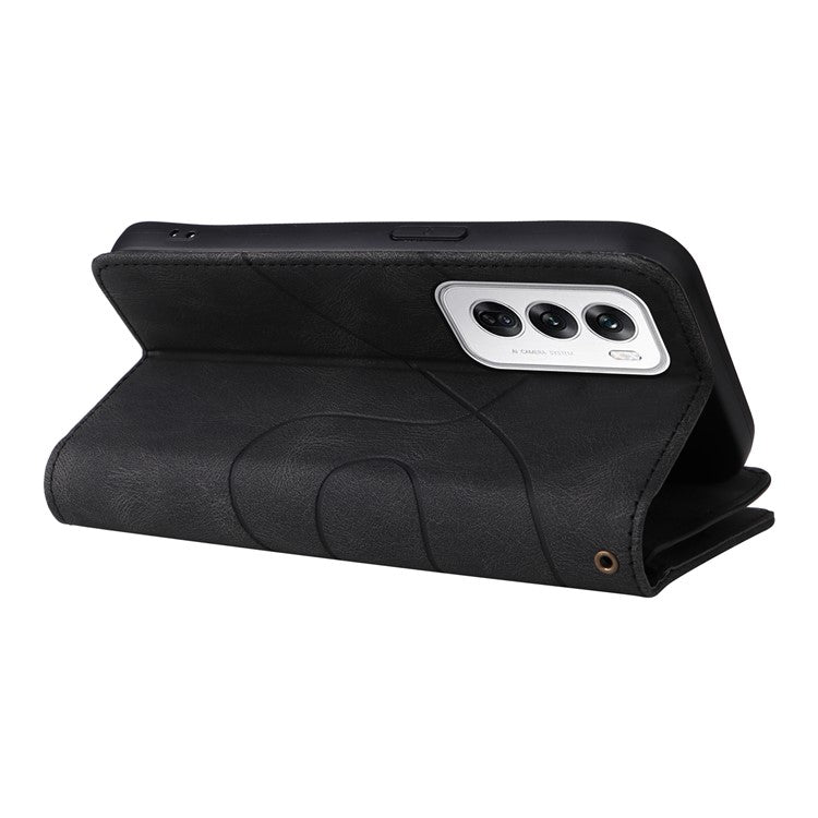 KT Multi-Function Series-5 For Oppo Reno12 5G (Global) PU Leather Dual Color Splicing Cell Phone Case - Black