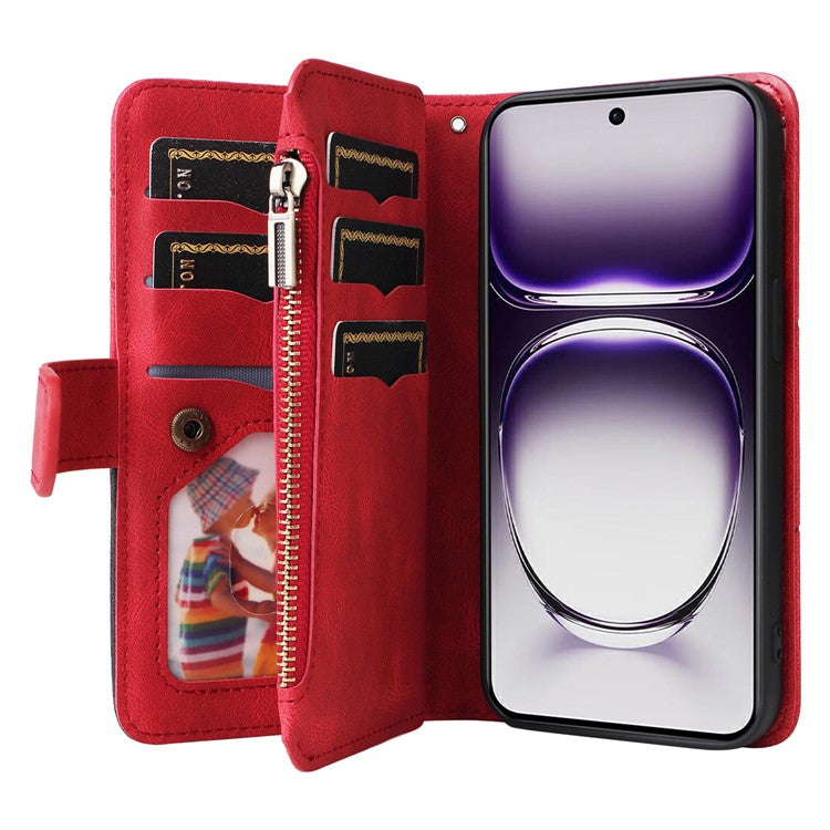 KT Multi-Function Series-5 For Oppo Reno12 5G (Global) PU Leather Dual Color Splicing Cell Phone Case - Red