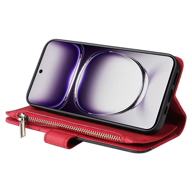 KT Multi-Function Series-5 For Oppo Reno12 5G (Global) PU Leather Dual Color Splicing Cell Phone Case - Red