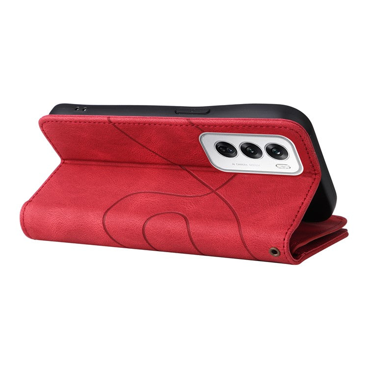 KT Multi-Function Series-5 For Oppo Reno12 5G (Global) PU Leather Dual Color Splicing Cell Phone Case - Red