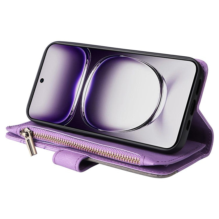 KT Multi-Function Series-5 For Oppo Reno12 5G (Global) PU Leather Dual Color Splicing Cell Phone Case - Light Purple