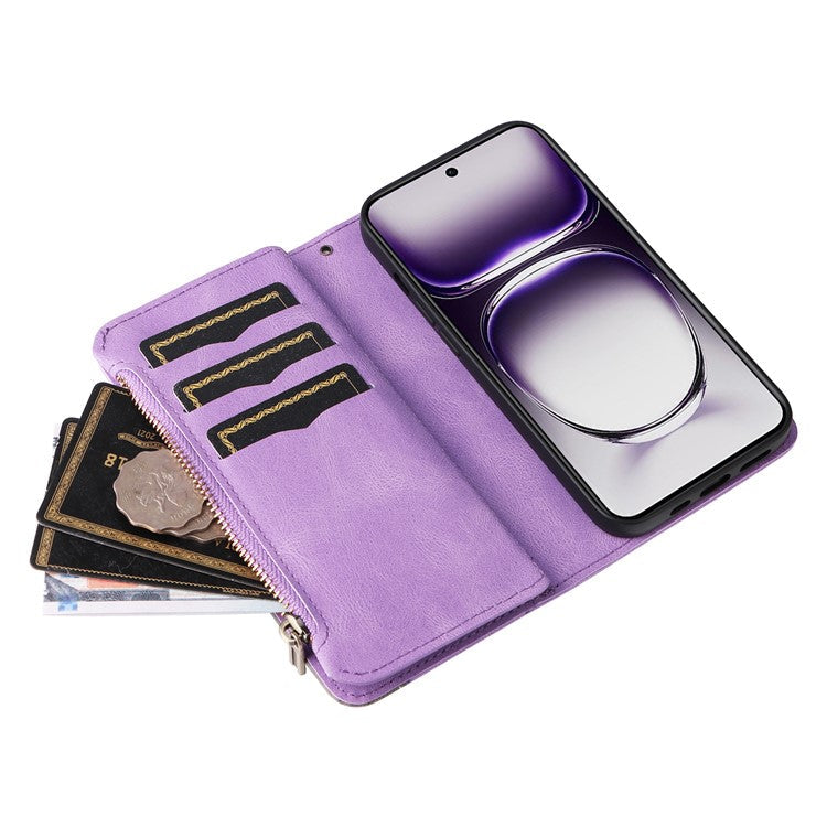 KT Multi-Function Series-5 For Oppo Reno12 5G (Global) PU Leather Dual Color Splicing Cell Phone Case - Light Purple