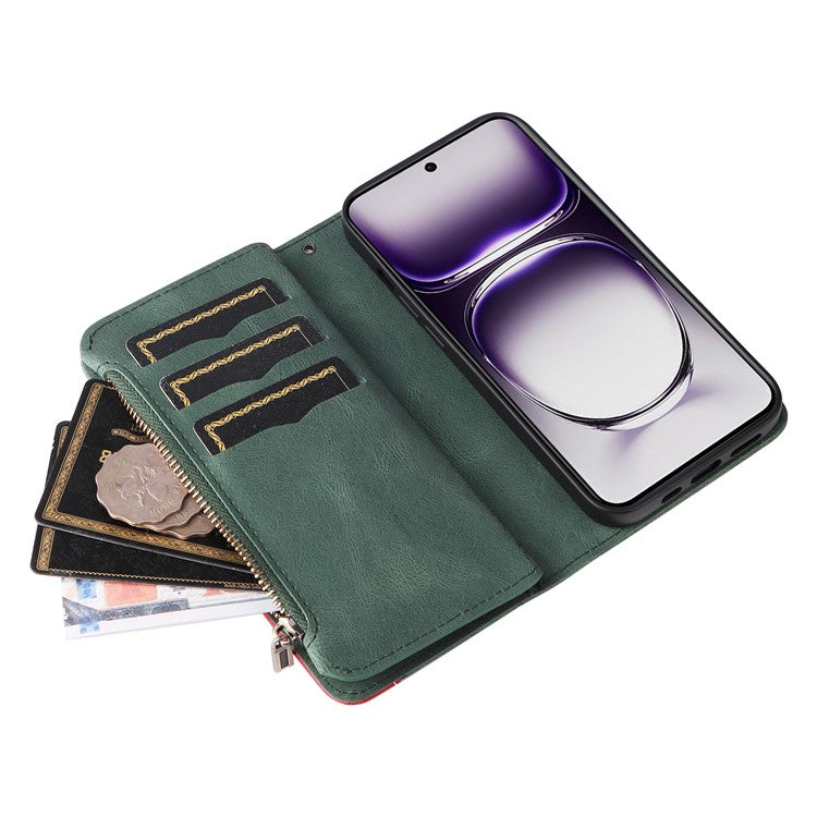 KT Multi-Function Series-5 For Oppo Reno12 5G (Global) PU Leather Dual Color Splicing Cell Phone Case - Green