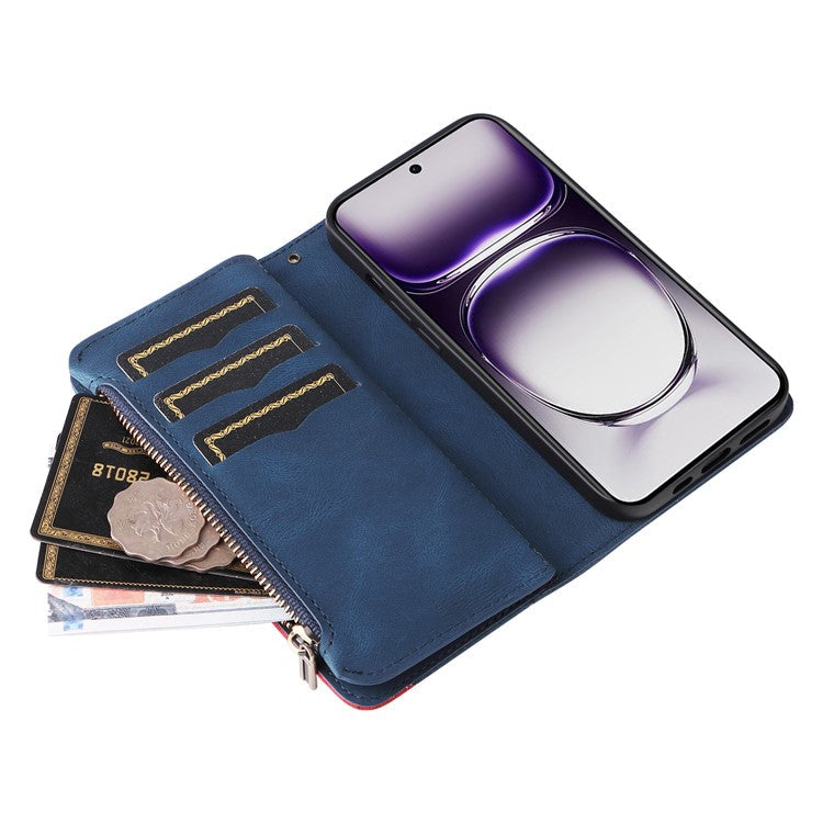 KT Multi-Function Series-5 For Oppo Reno12 5G (Global) PU Leather Dual Color Splicing Cell Phone Case - Blue