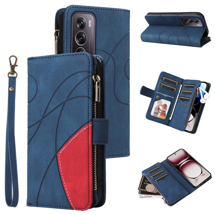 KT Multi-Function Series-5 For Oppo Reno12 Pro 5G (Global) / Reno12 Pro 5G (China) PU Leather Dual Color Splicing Cell Phone Case - Blue