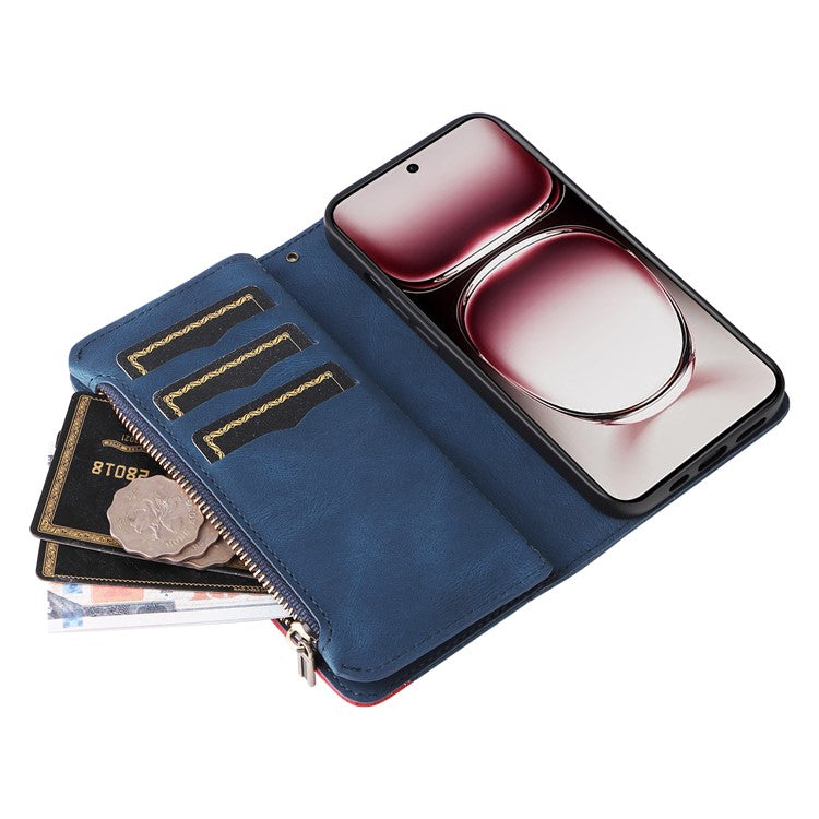 KT Multi-Function Series-5 For Oppo Reno12 Pro 5G (Global) / Reno12 Pro 5G (China) PU Leather Dual Color Splicing Cell Phone Case - Blue