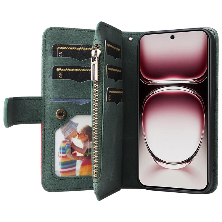 KT Multi-Function Series-5 For Oppo Reno12 Pro 5G (Global) / Reno12 Pro 5G (China) PU Leather Dual Color Splicing Cell Phone Case - Green