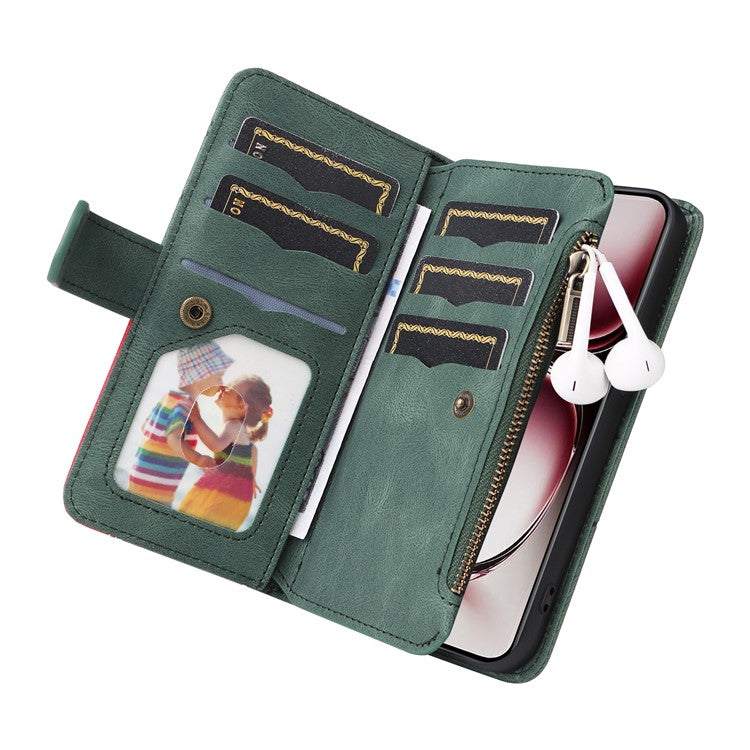 KT Multi-Function Series-5 For Oppo Reno12 Pro 5G (Global) / Reno12 Pro 5G (China) PU Leather Dual Color Splicing Cell Phone Case - Green