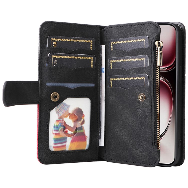 KT Multi-Function Series-5 For Oppo Reno12 Pro 5G (Global) / Reno12 Pro 5G (China) PU Leather Dual Color Splicing Cell Phone Case - Black