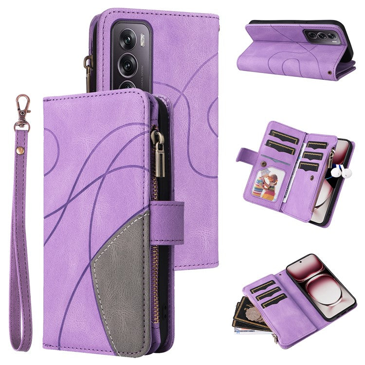 KT Multi-Function Series-5 For Oppo Reno12 Pro 5G (Global) / Reno12 Pro 5G (China) PU Leather Dual Color Splicing Cell Phone Case - Light Purple