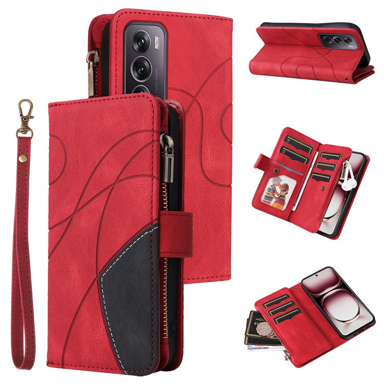 KT Multi-Function Series-5 For Oppo Reno12 Pro 5G (Global) / Reno12 Pro 5G (China) PU Leather Dual Color Splicing Cell Phone Case - Red