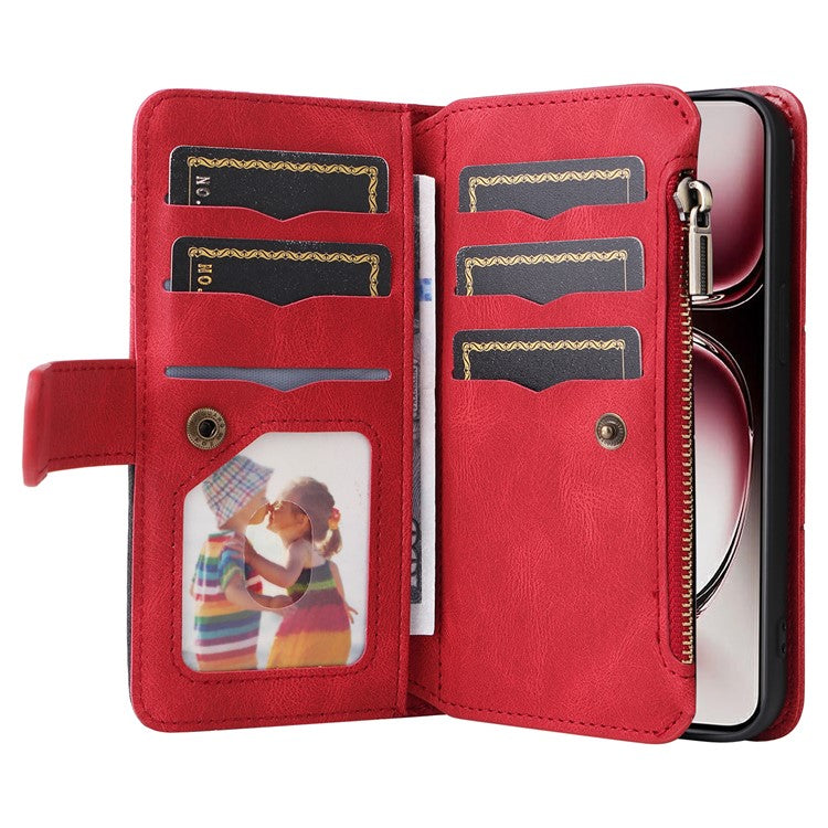 KT Multi-Function Series-5 For Oppo Reno12 Pro 5G (Global) / Reno12 Pro 5G (China) PU Leather Dual Color Splicing Cell Phone Case - Red
