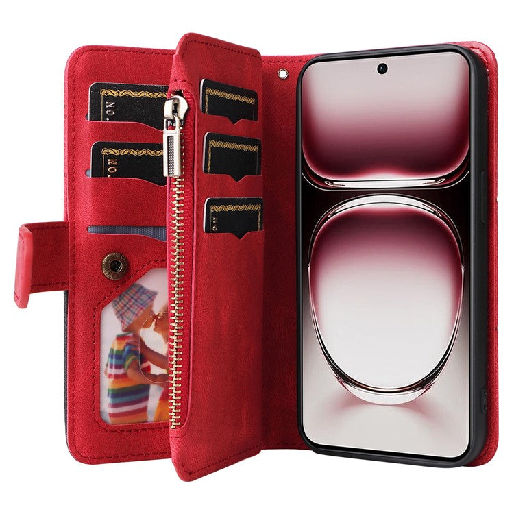 KT Multi-Function Series-5 For Oppo Reno12 Pro 5G (Global) / Reno12 Pro 5G (China) PU Leather Dual Color Splicing Cell Phone Case - Red