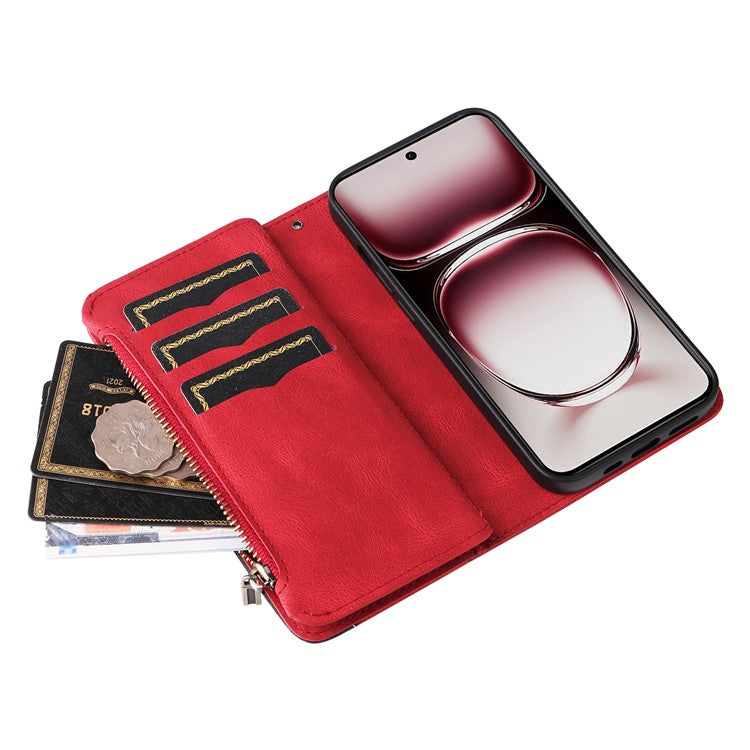 KT Multi-Function Series-5 For Oppo Reno12 Pro 5G (Global) / Reno12 Pro 5G (China) PU Leather Dual Color Splicing Cell Phone Case - Red