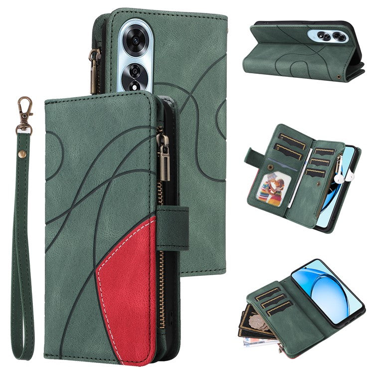 KT Multi-Function Series-5 For Oppo A60 4G Cover Anti-Scratch PU Leather Dual Color Splicing Cell Phone Case - Green