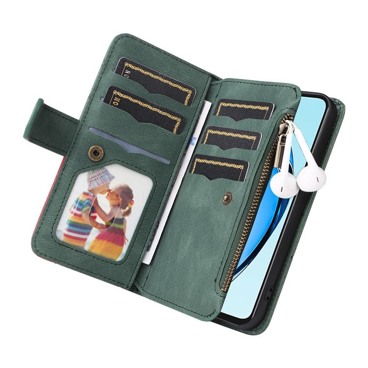 KT Multi-Function Series-5 For Oppo A60 4G Cover Anti-Scratch PU Leather Dual Color Splicing Cell Phone Case - Green