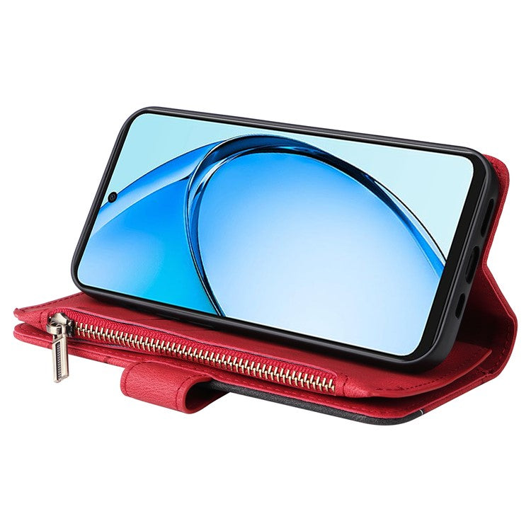 KT Multi-Function Series-5 For Oppo A60 4G Cover Anti-scratch PU Leather Dual Color Splicing Cell Phone Case - Red