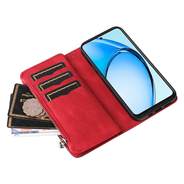 KT Multi-Function Series-5 For Oppo A60 4G Cover Anti-scratch PU Leather Dual Color Splicing Cell Phone Case - Red