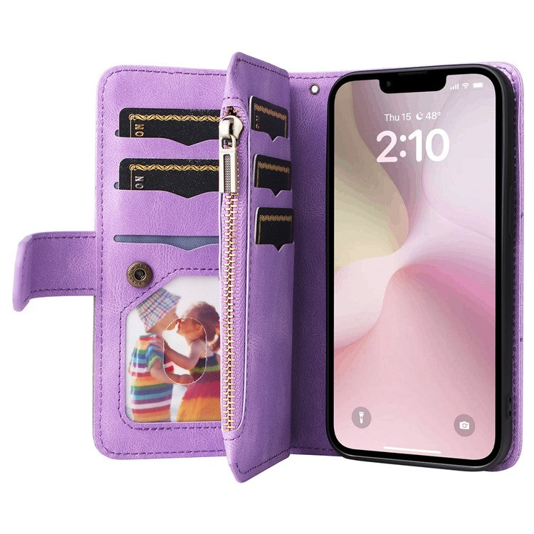 For iPhone 16e Cover Anti-Scratch PU Leather Dual Color Splicing Cell Phone Case - Light Purple