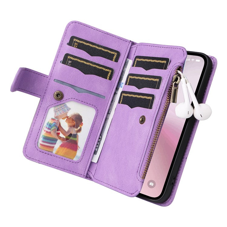 For iPhone 16e Cover Anti-Scratch PU Leather Dual Color Splicing Cell Phone Case - Light Purple
