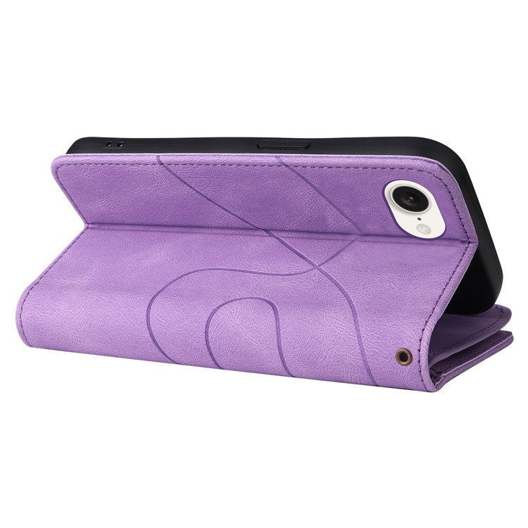 For iPhone 16e Cover Anti-Scratch PU Leather Dual Color Splicing Cell Phone Case - Light Purple