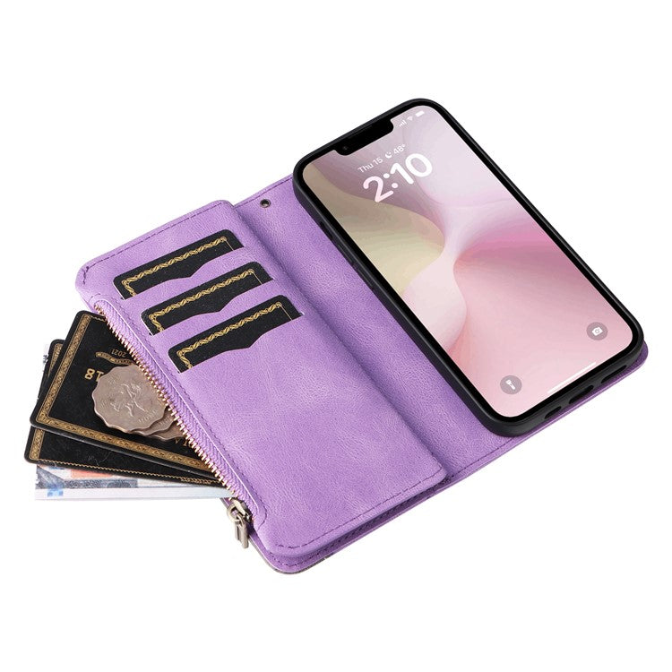 For iPhone 16e Cover Anti-Scratch PU Leather Dual Color Splicing Cell Phone Case - Light Purple