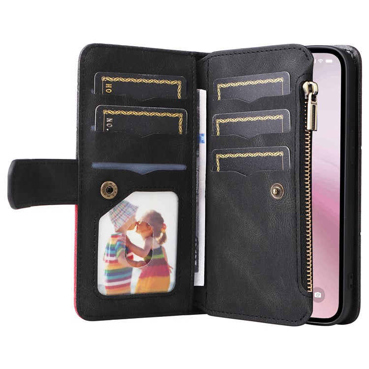 For iPhone 16e Cover Anti-Scratch PU Leather Dual Color Splicing Cell Phone Case - Black