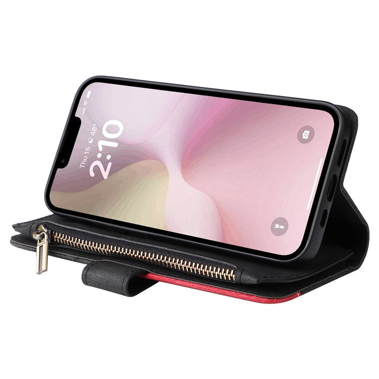 For iPhone 16e Cover Anti-Scratch PU Leather Dual Color Splicing Cell Phone Case - Black