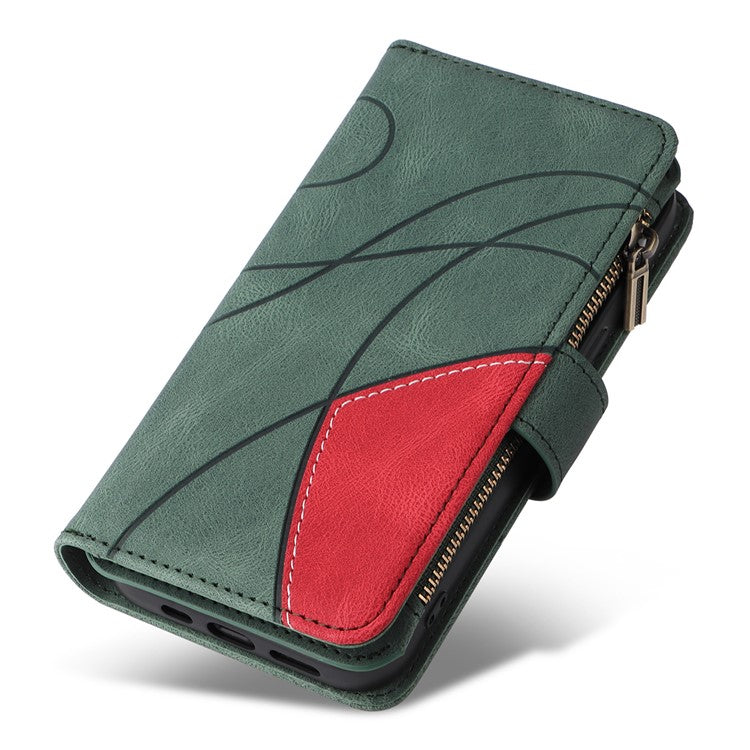 For iPhone 16e Cover Anti-Scratch PU Leather Dual Color Splicing Cell Phone Case - Green