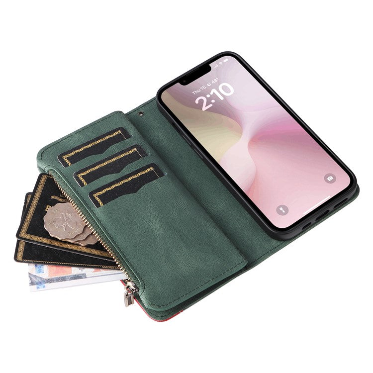 For iPhone 16e Cover Anti-Scratch PU Leather Dual Color Splicing Cell Phone Case - Green