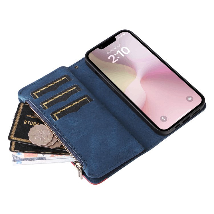 For iPhone 16e Cover Anti-Scratch PU Leather Dual Color Splicing Cell Phone Case - Blue