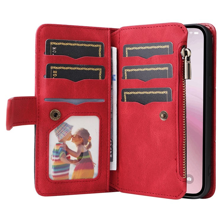 For iPhone 16e Cover Anti-Scratch PU Leather Dual Color Splicing Cell Phone Case - Red