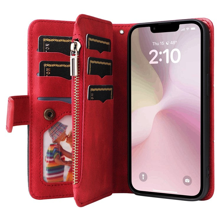For iPhone 16e Cover Anti-Scratch PU Leather Dual Color Splicing Cell Phone Case - Red