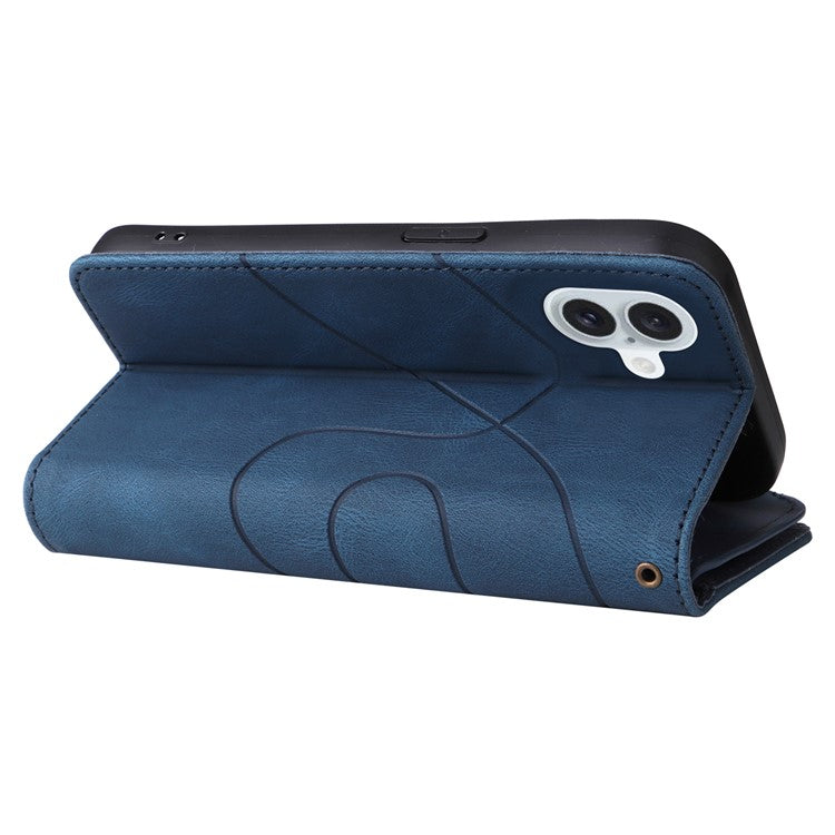 KT Multi-Function Series-5 For iPhone 16 Plus Cover PU Leather Dual Color Splicing Wallet Cell Phone Case - Blue