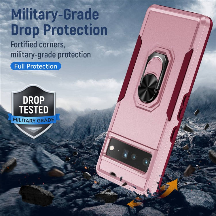 For Google Pixel 7 Pro Slim Case PC + TPU Scratch-Proof Cover Anti-Fall Phone Case with Kickstand - Pink / Rose