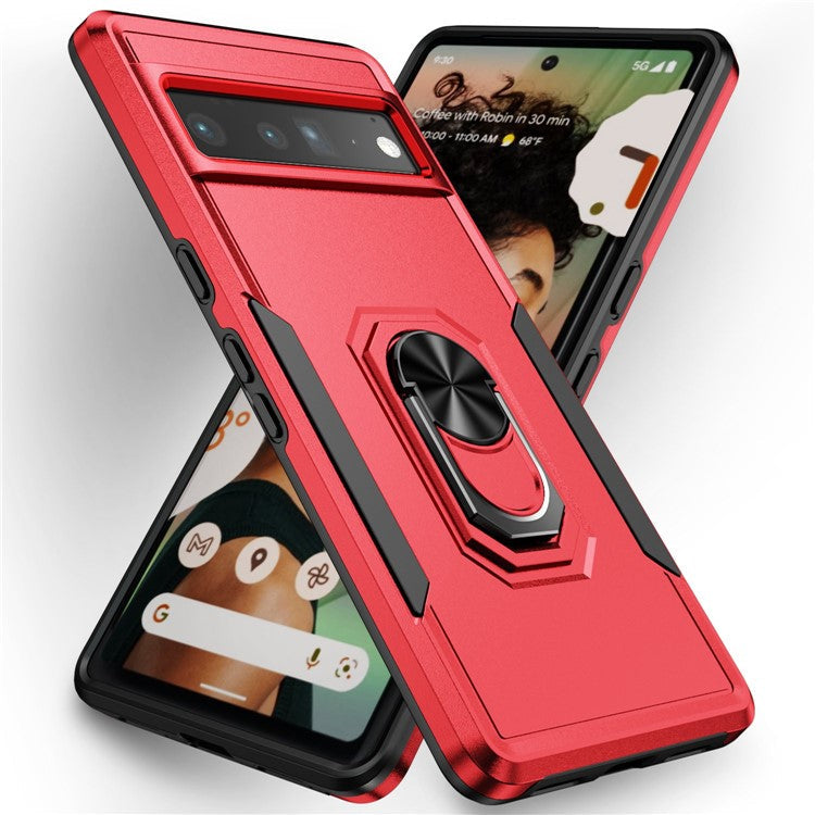 For Google Pixel 7 Pro Slim Case PC + TPU Scratch-Proof Cover Anti-Fall Phone Case with Kickstand - Red / Black