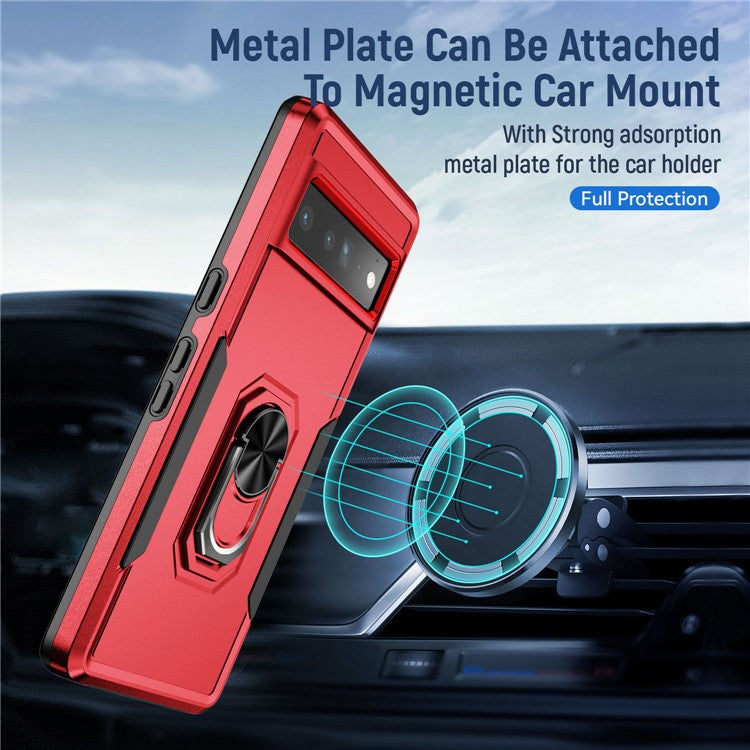 For Google Pixel 7 Pro Slim Case PC + TPU Scratch-Proof Cover Anti-Fall Phone Case with Kickstand - Red / Black